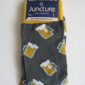 Juncture Men's Novelty Socks Beer Mugs Gray Yellow Socks Size 6-12 NEW